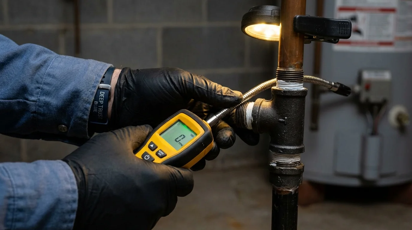 Gas leak detection with electronic sniffer by Johns Plumbing LLC in Campton