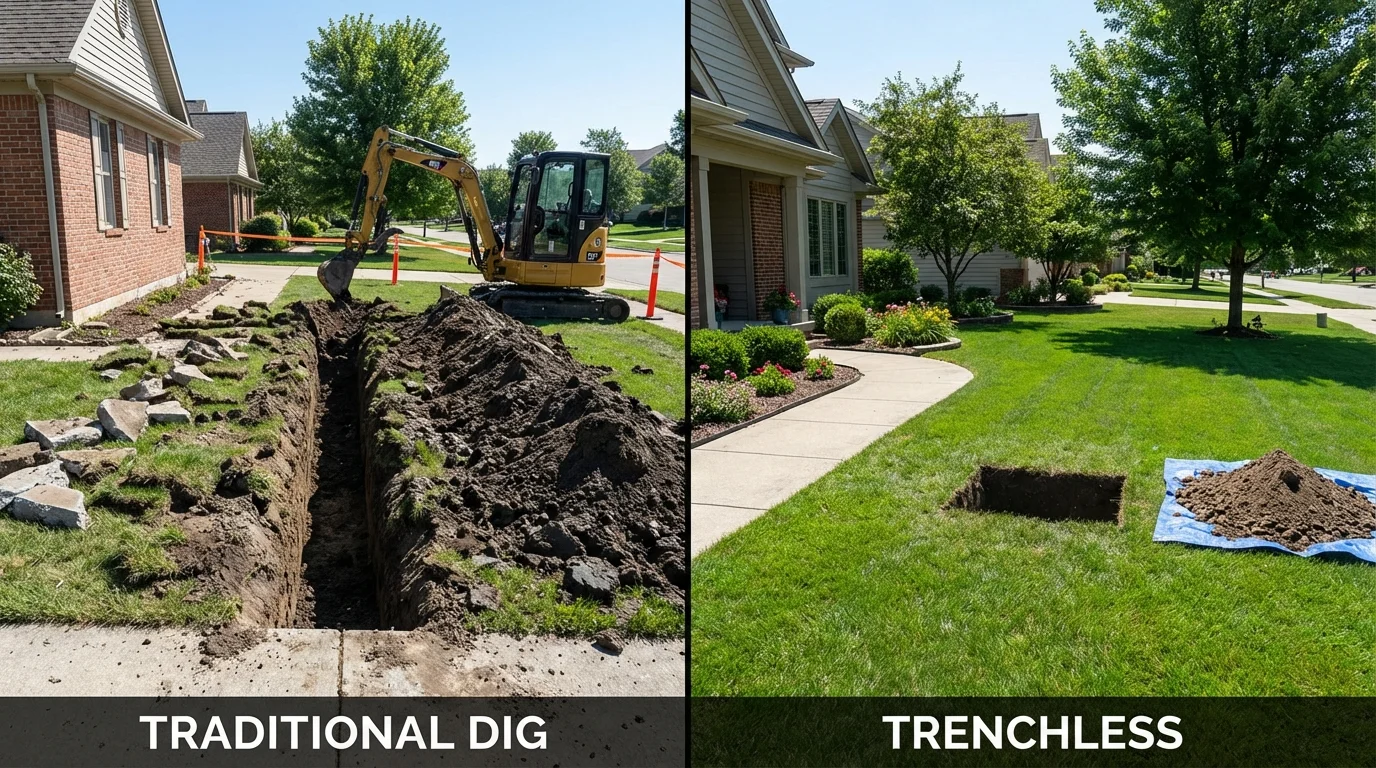 Trenchless sewer repair with minimal yard damage versus traditional excavation in Campton, KY
